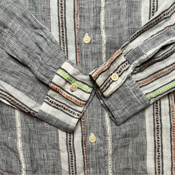 CP SHADES 100% Linen Sloane Striped Button Up Shirt Size M - Picture 7 of 12